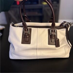 Coach Cream and Brown Hamilton Soft Grain LEATHER Satchel H1072 F12444
